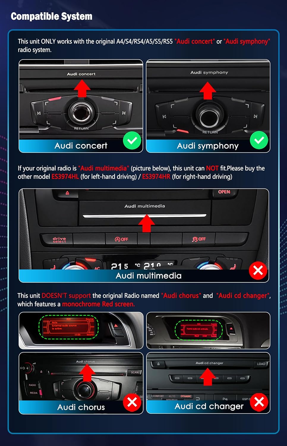 Erisin 10.25" Android 12 8-Kern Autoradio GPS Navi für Audi A4/A5/B8/S4/S5 (2009-2016) Unterstützt I