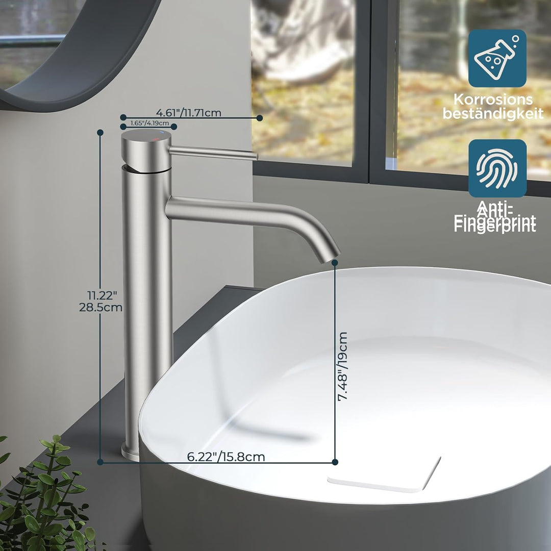 FORIOUS Wasserhahn Bad, Hoch Waschtischarmatur Waschbecken Armaturen in Spotresist Gebürstetes Nicke