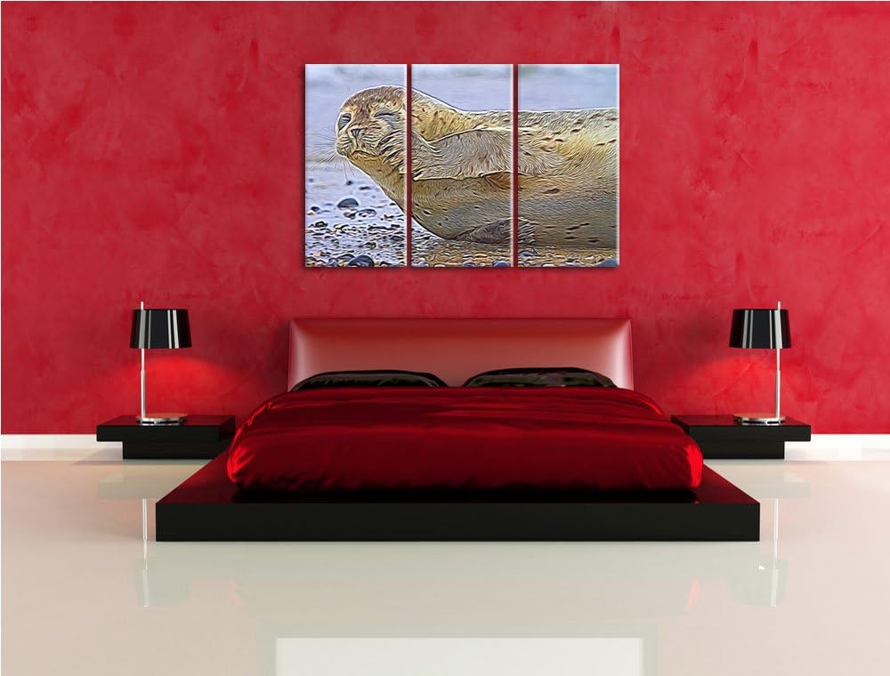süsse Robbe beim Putzen NewArt 3-Teiler Leinwandbild 120x80 Bild auf Leinwand, XXL riesige Bilder fe