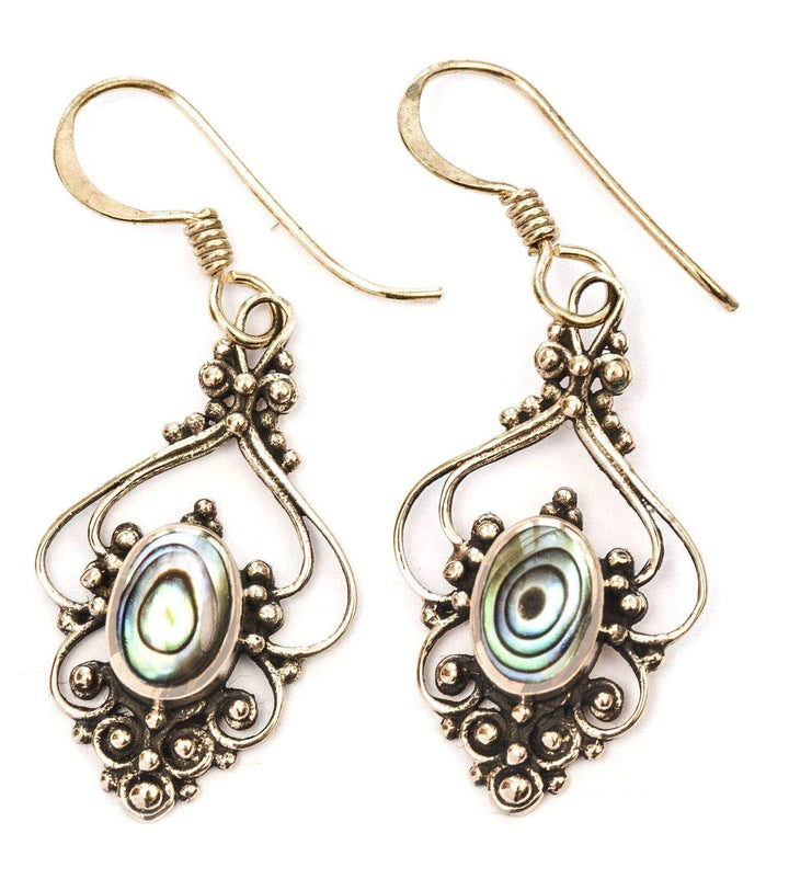 WINDALF Bohemia Ohrschmuck SALIA 5 cm Pauamuschel mit Blumen-Ornamentik Ohrhänger Bronze
