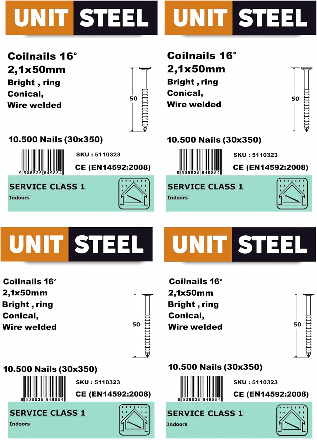 15° Coilnägel - 2,1X50mm, 10.500 stück, Ringnägel für Druckluft-Nagler, Ring/Blank, für fast alle Ma