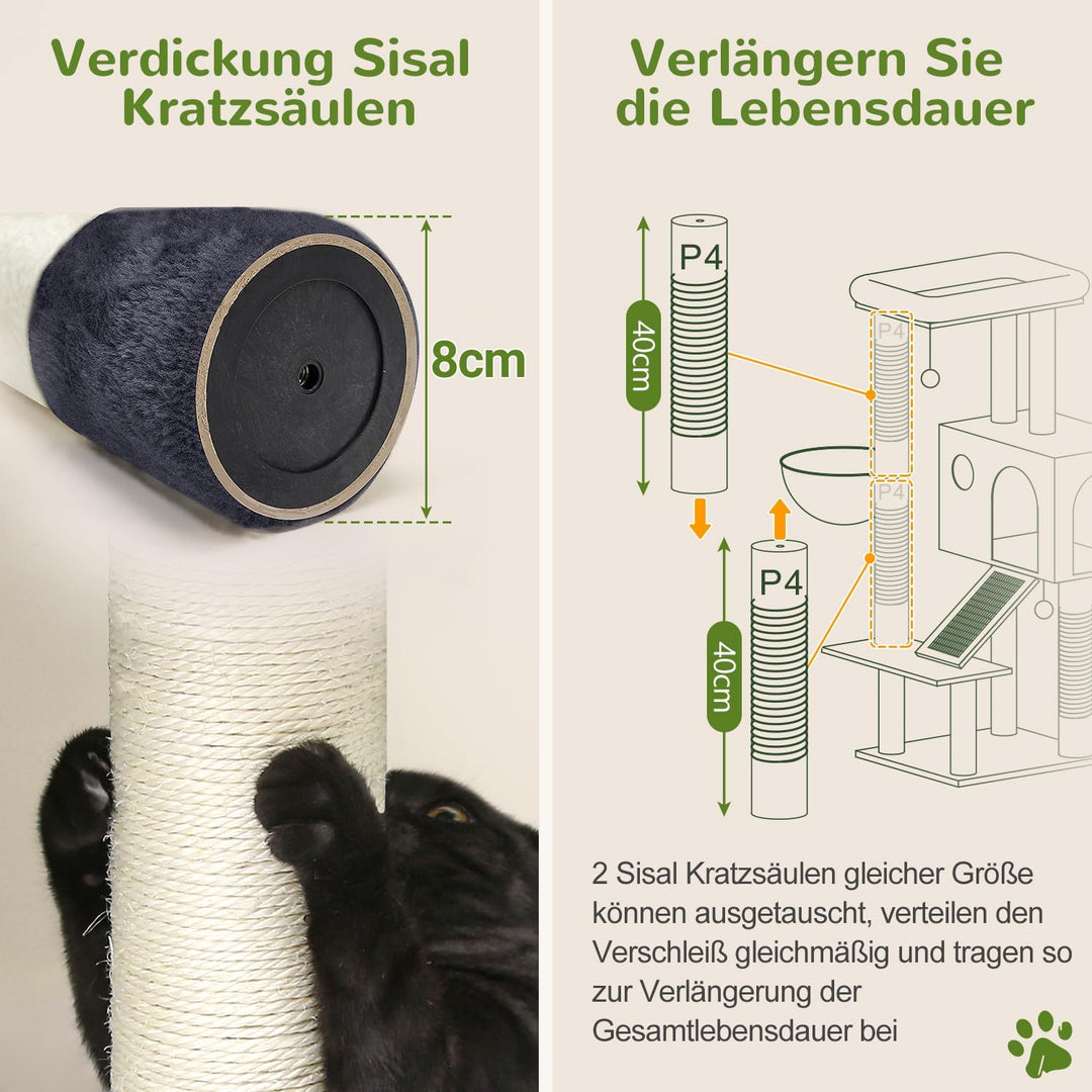 Globlazer Kratzbaum Grosse Stabil mit 8 cm Dicker Stamm Sisal Katzenhaus Gepolsterte Sitzstangen Kor