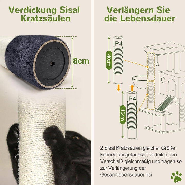Globlazer Kratzbaum Grosse Stabil mit 8 cm Dicker Stamm Sisal Katzenhaus Gepolsterte Sitzstangen Kor