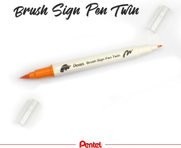 Pentel SESW30C-24 Brush Sign Pen Twin, 24-Farben-Set, Fasermaler mit zwei flexiblen Schreibspitzen,