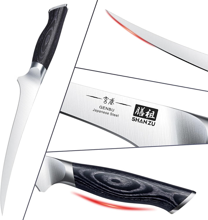 SHAN ZU Filetiermesser Ausbeinmesser 18CM Profi Scharf fischmesser Fischfiletmesser aus Japanischer