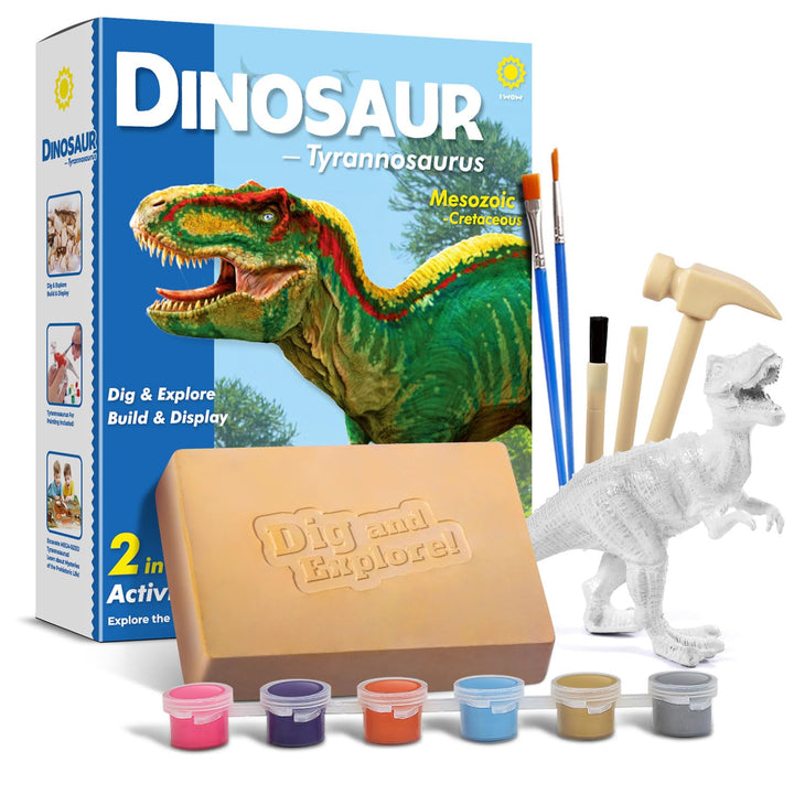 EGGBOX Dinosaurier Skelett Ausgrabungsset für Kinder, 2-in-1 Dino Dig & Malset, Dinosaurier Spielzeu