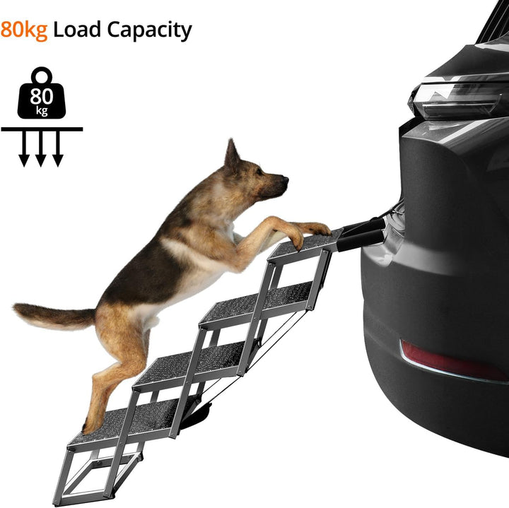 QWORK® 4-Stufen Klappbar Hundetreppe Auto, Anti-Rutsch Einstiegshilfe Auto für Kleine & Grosse Hunde