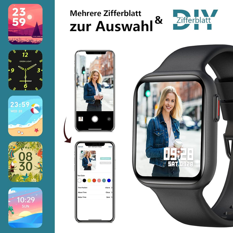 Bebinca Smartwatch telefonfunktion und Whatsapp 1,75" HD super grosser Bildschirm,Menü Float,28 Spri