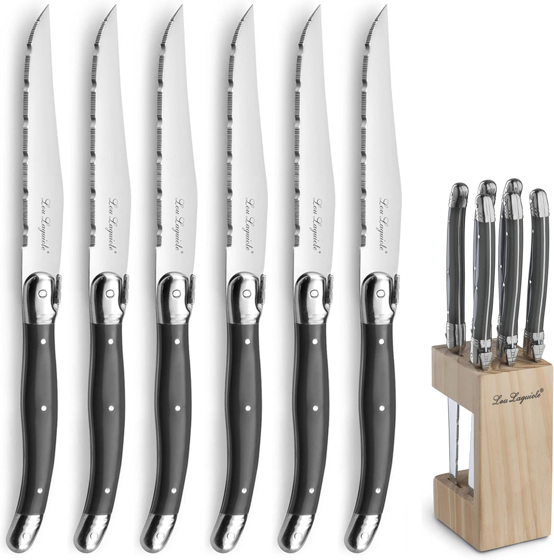 Lou Laguiole Steakmesser Set 6-teilig | 2511 Steakmesser mit Tradition und Stil | Griffe in Anthrazi