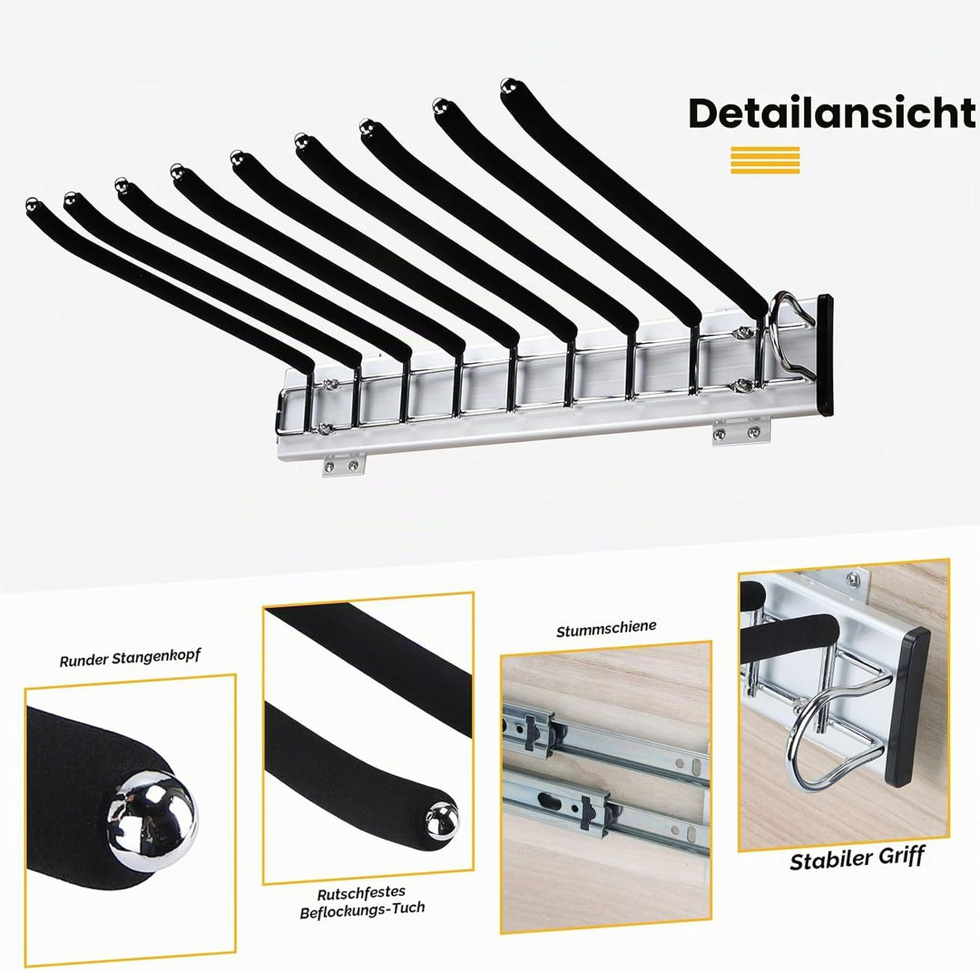 Hosenauszug Edelstahl Hosenaufhängung Ausziehbar Hosenständer für Kleiderschrank Hosenbügel mit ruts
