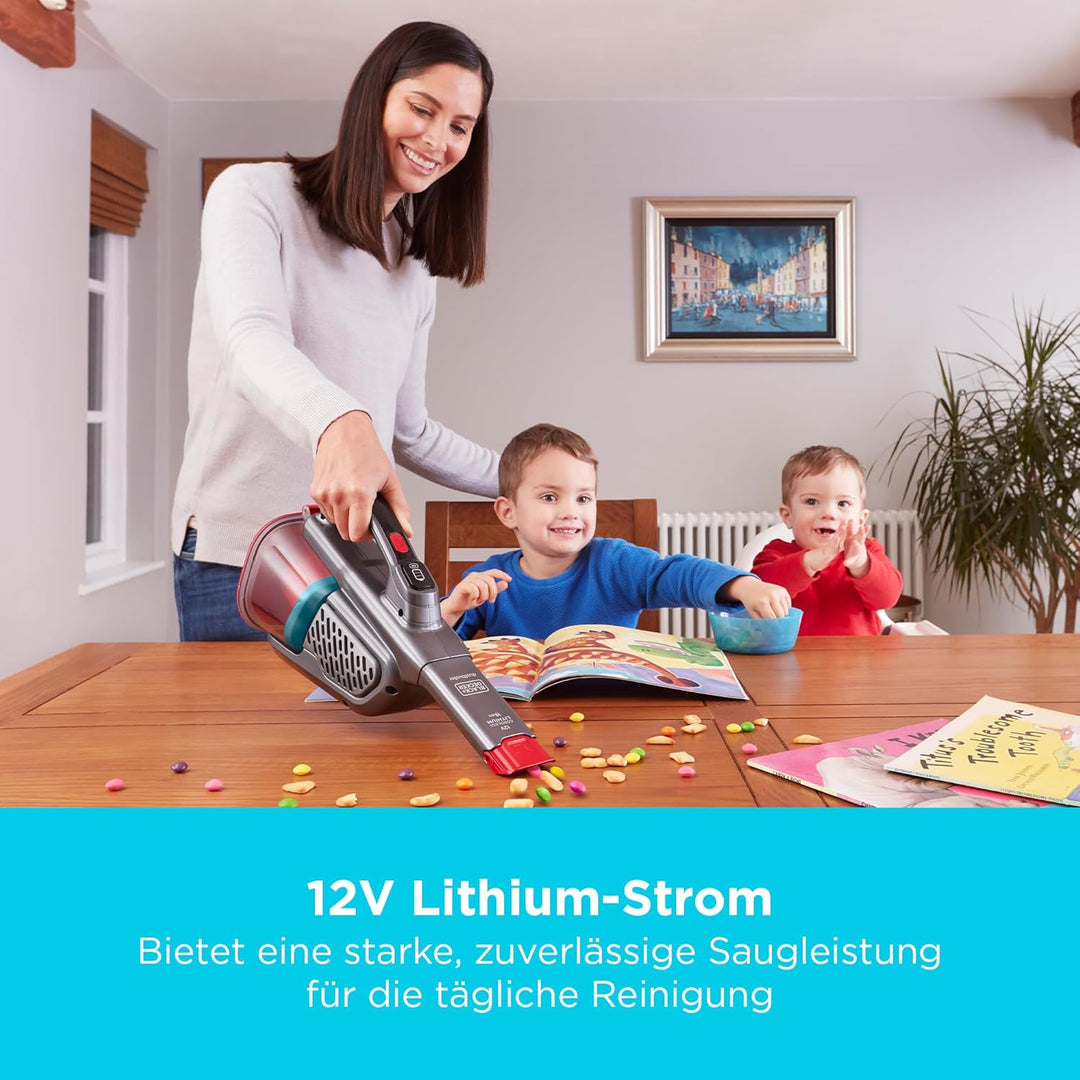 BLACK+DECKER Lithium Dustbuster BHHV315B-QW mit Cyclonic Action – 12V Akku Handstaubsauger mit auszi