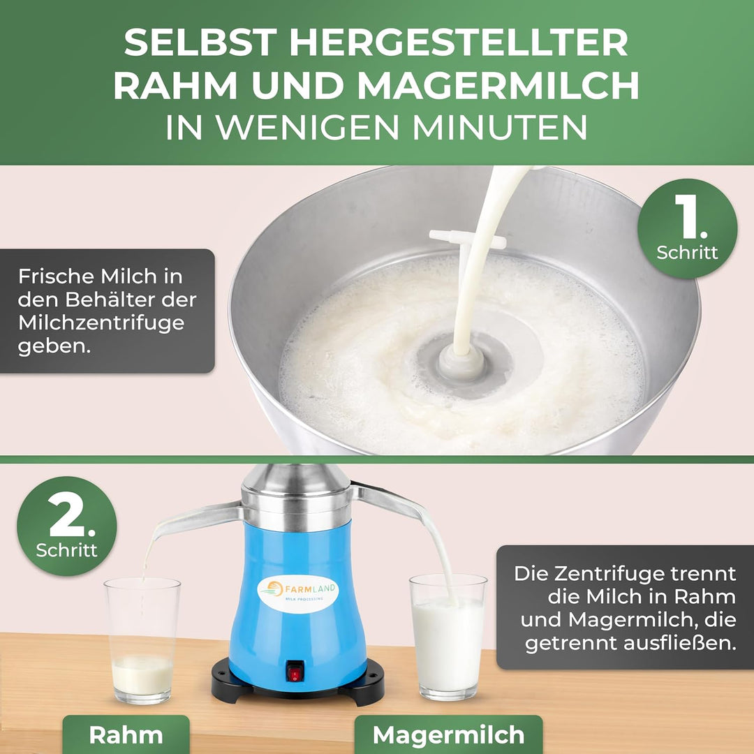Farmland Milchzentrifuge elektrisch - Leistungsstarker Milchseparator für 140 l/h - Hochwertiger Mil