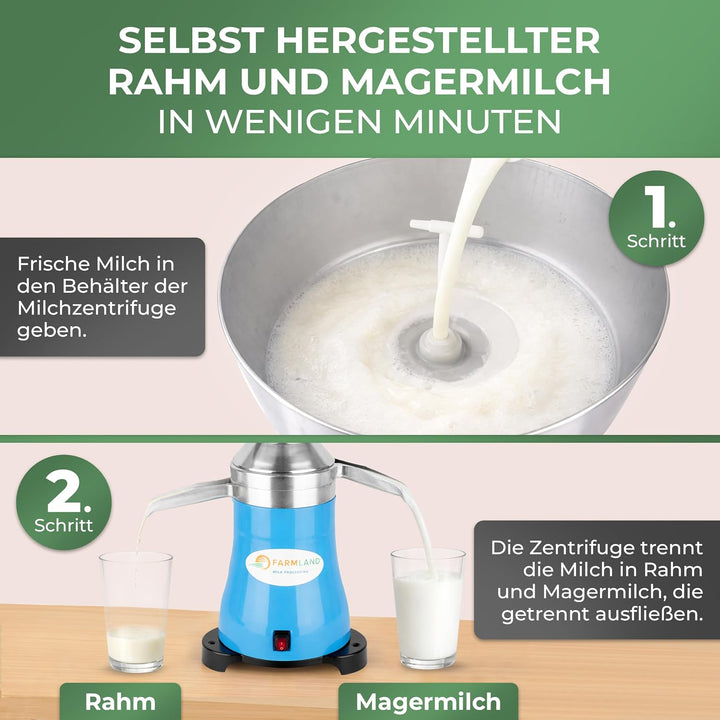 Farmland Milchzentrifuge elektrisch - Leistungsstarker Milchseparator für 140 l/h - Hochwertiger Mil