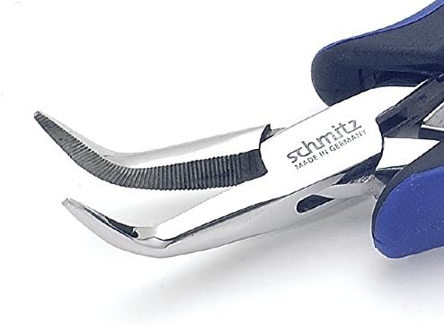 Spitzzange 140mm - schmitz 4203HS22 - gebogene, lange Greif-Backen ohne Verzahnung - ESD - EGB - Dis