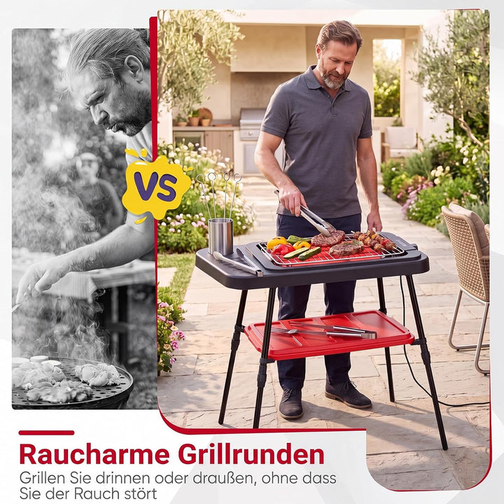 COSTWAY 2 in 1 Elektrogrill 2000W bis 280 ℃, Standgrill höhenverstellbar