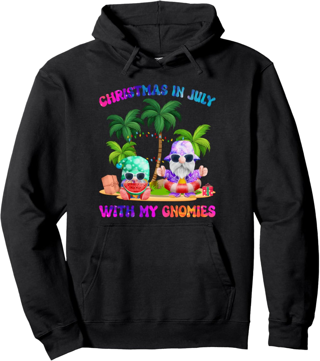 Christmas in Juli With My Gnomies Tropical Beach Vacation Pullover Hoodie