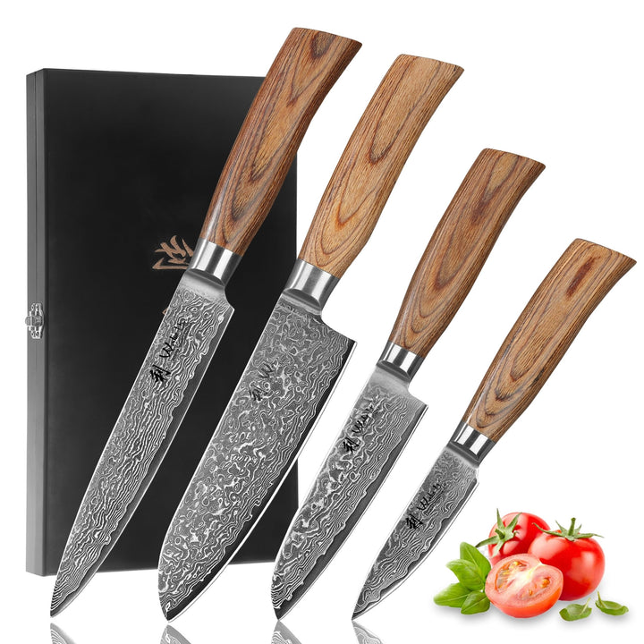 Wakoli Edib Pro 4er Damastmesser-Set mit Klingen von 8,50 - 17,20 cm Länge extrem scharf aus 67 Lage