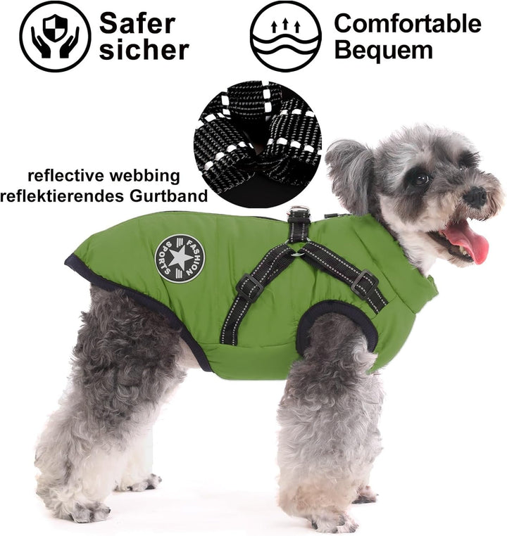 Wintermantel mit Geschirr für Hunde, wasserdichte Jacke für kleine mittelgrosse und grosse Hunde, re