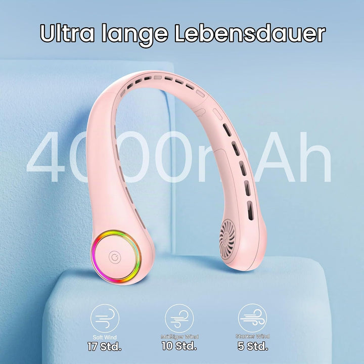 ITSHINY Hals ventilator, Tragbarer Ventilator Hals, leiser Mini USB Ventilator Klein Camping 4000mAh