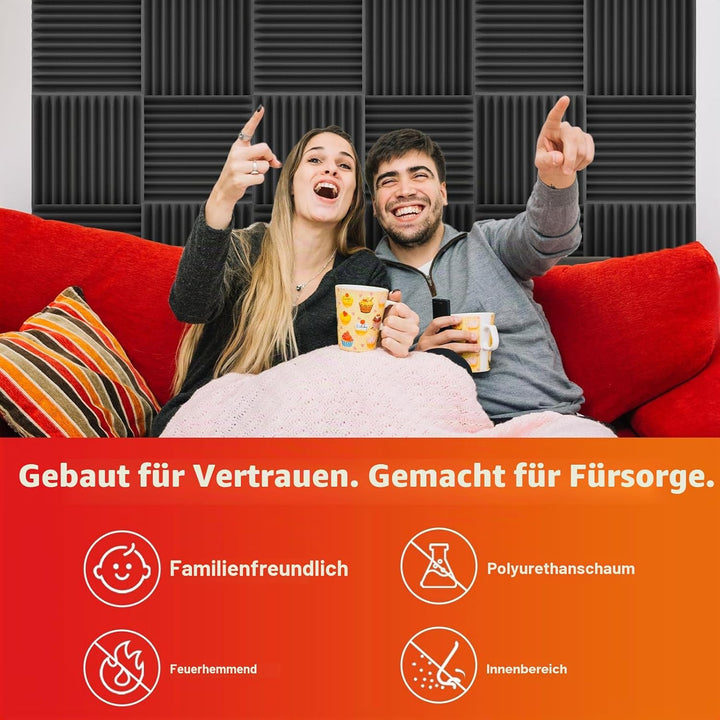 Akustikplatten, schalldichte Schaumstoffplatten für die Wand, 30,5 x 30,5 x 5,1 cm, schwer entflammb