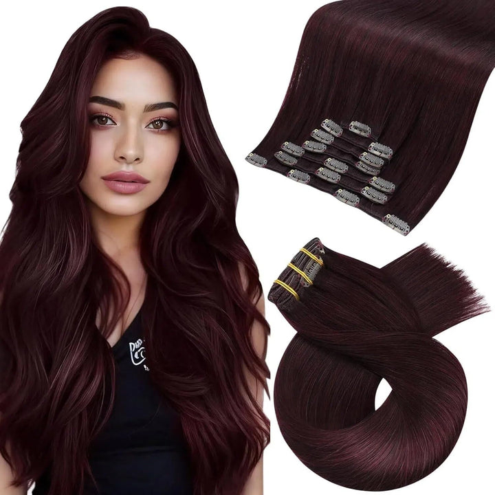 Moresoo Clip Extensions Echthaar Clip in Extensions Rot Doppelt Tressen Haarverlängerung Echthaar Cl