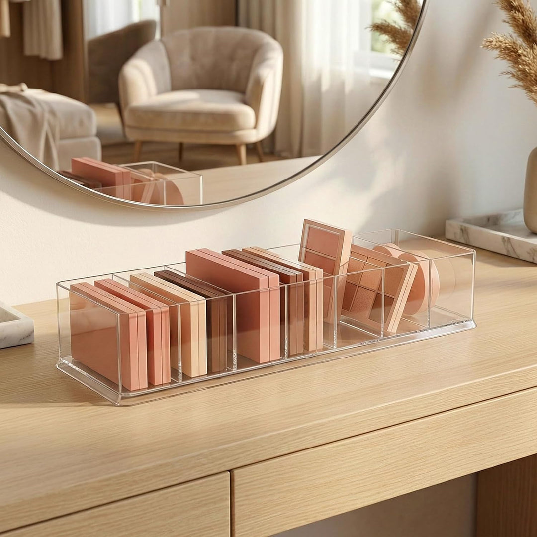 SINJEUN 6 Stück Kosmetik Organizer Acryl, 25,5 x 9 x 4,6cm 8 Fächer Make Up Organizer, Transparent S