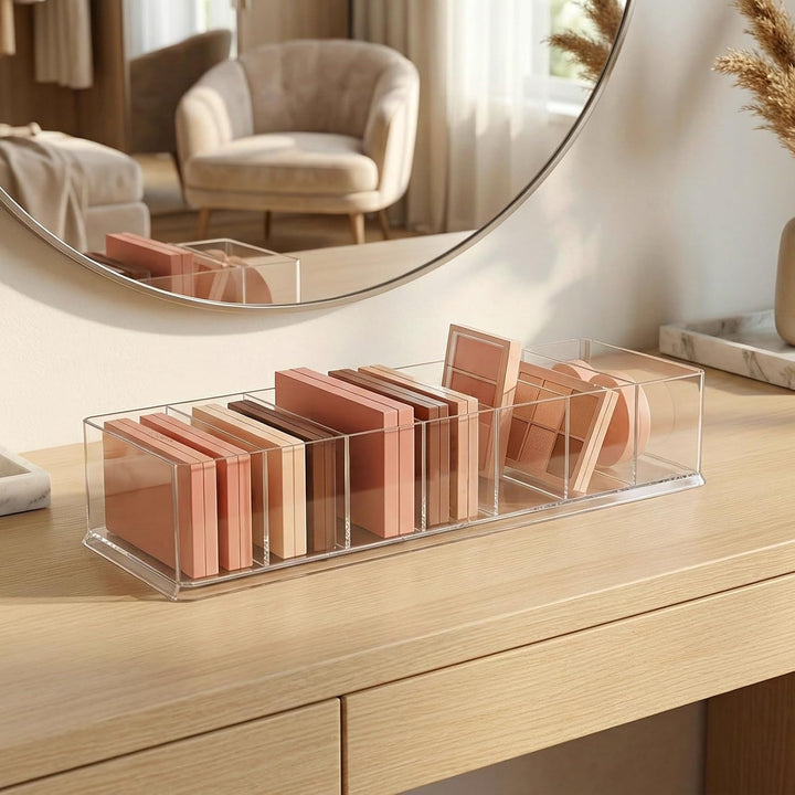 SINJEUN 6 Stück Kosmetik Organizer Acryl, 25,5 x 9 x 4,6cm 8 Fächer Make Up Organizer, Transparent S