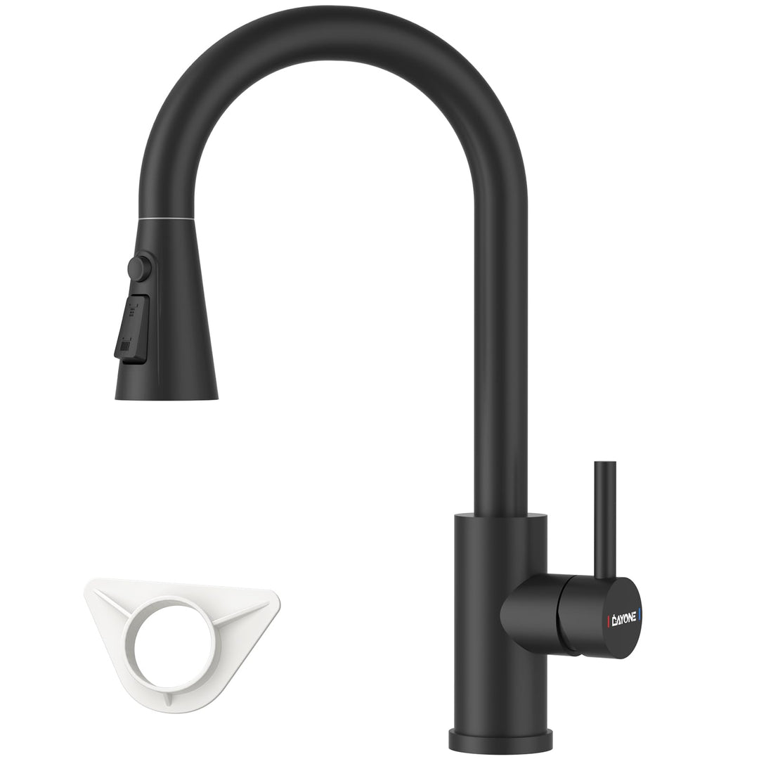 DAYONE Wasserhahn Küche Matt Schwarz, Hochdruck Küchenarmatur mit Brause Ausziehbar, Mischbatterie K