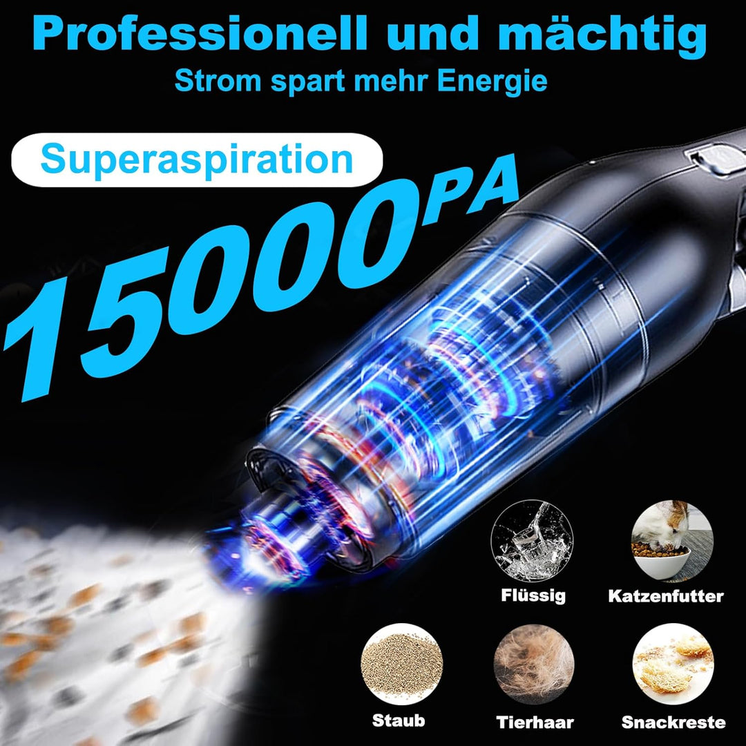 Handstaubsauger Akku, Handstaubsauger Auto Mini Staubsauger 15000Pa Beutellos Testsieger, Akku Hands