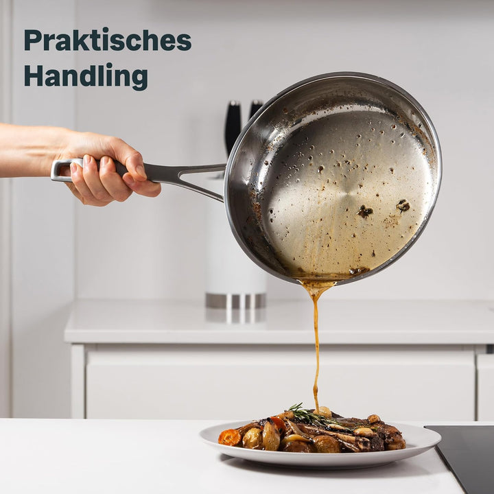 SILBERTHAL Edelstahl Pfanne Unbeschichtet - Induktion - Profi Bratpfanne 24cm - Röstaromen - Ofenfes