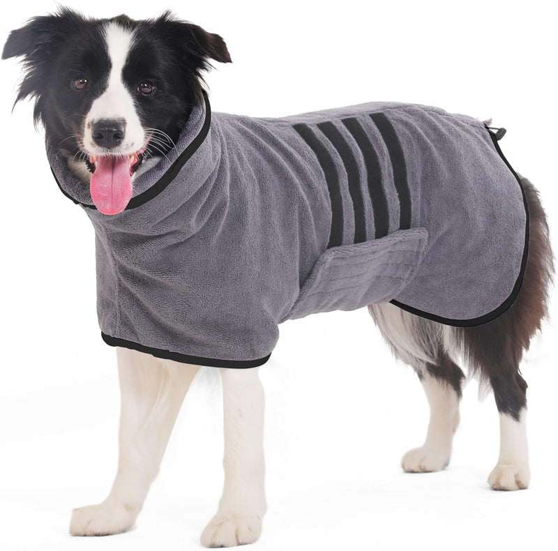 HezzLuv Bademantel für Hunde, Hundebademantel aus Mikrofaser für Mittlere Und Grosse Hunde Grau Bade