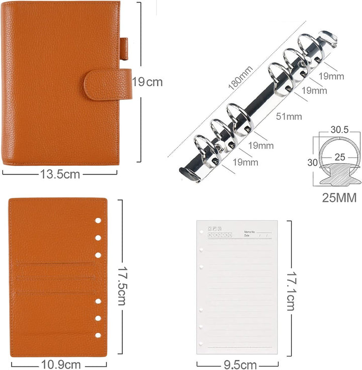 Moterm Personal Regular Ringe Planer - Echtes Leder Binder Organizer (25mm Ring, Kiesel-Gebranntes o