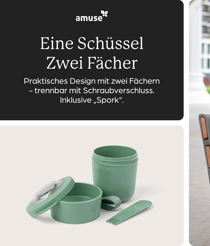 Amuse Müslibecher To Go (450ml + 150ml) | Crunch Cup | Auslaufsicherer Joghurtbecher To Go mit Löffe
