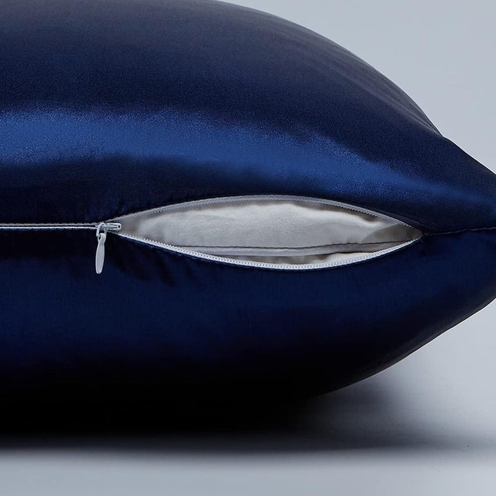 Omela Bettwäsche Satin 135x200 Blau Einfarbig Glatt Glänzend Bettbezug mit Reissverschluss 2 Teilig