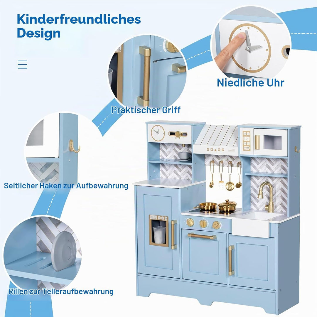 BRINJOY Schlammküche, Spielküche Kinder Zweiseitige Holz-Matschküche für draussen mit realistischem