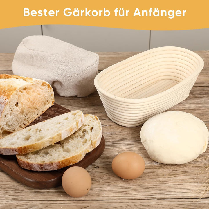 Gärkorb Brot Set,Gärkörbchen,25cm Oval Gärkorb Zum Brotbacken-Set für Professionelle und Häusliche B