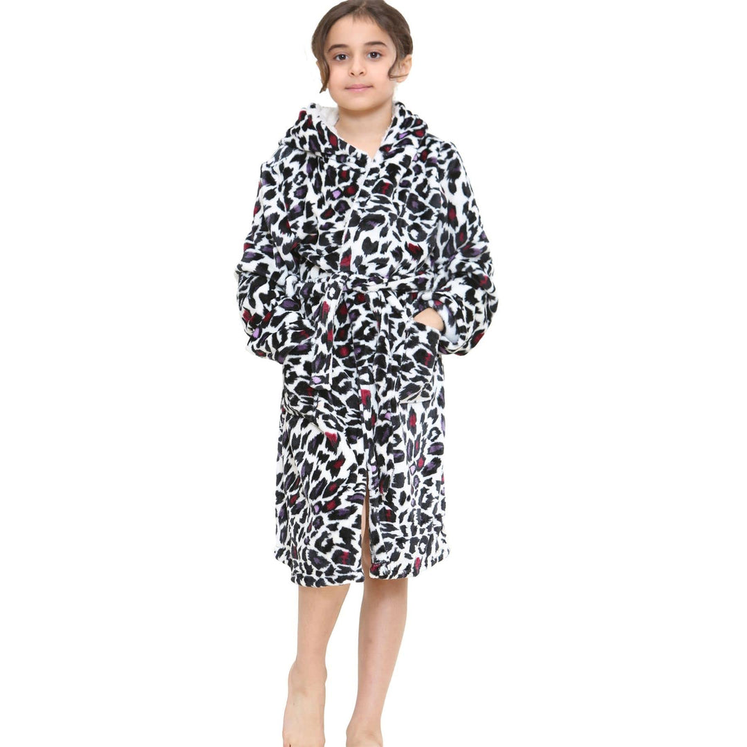 A2Z 4 Kids Kinder Mädchen Designer Grau Aufdruck Flanell Vlies Mit Kapuze Weich Morgenmantel Nachtan