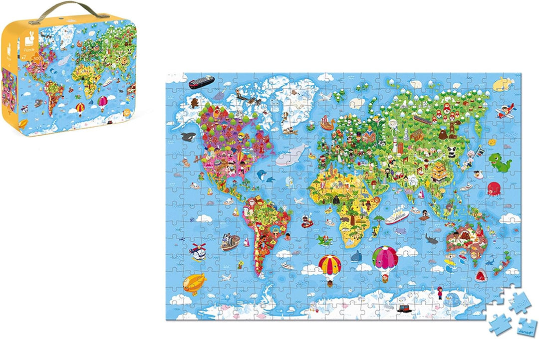 Janod - Giant World Kinderpuzzle 300 Teile – FSC-zertifizierter Karton – Pflanzliche Tinte – Hergest
