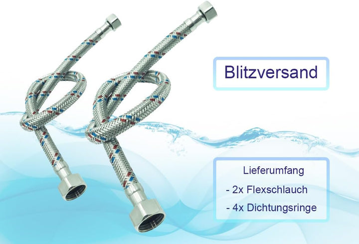 Set 2 Flexschlauch 3/8 x 1/2 Zoll Panzerschlauch Verbindungsschlauch Anschlussschlauch zwei stück zu