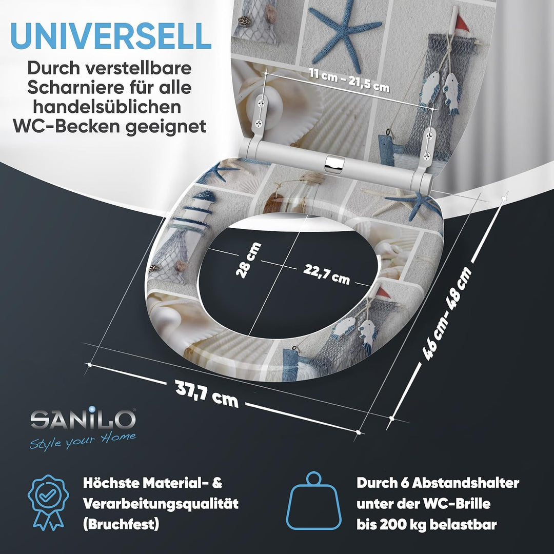 Sanilo WC Sitz mit Absenkautomatik, hochwertiger Toilettendeckel, einfache Montage, stabile Scharnie