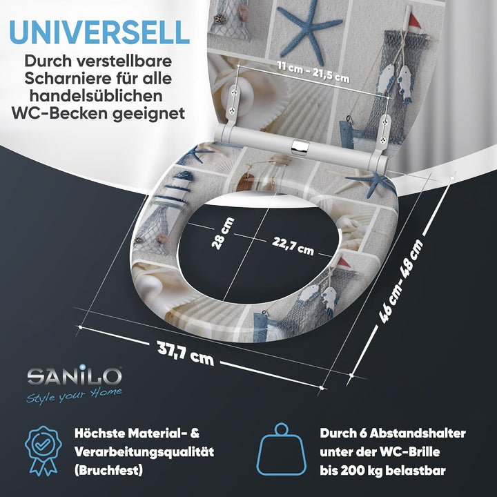 Sanilo WC Sitz mit Absenkautomatik, hochwertiger Toilettendeckel, einfache Montage, stabile Scharnie