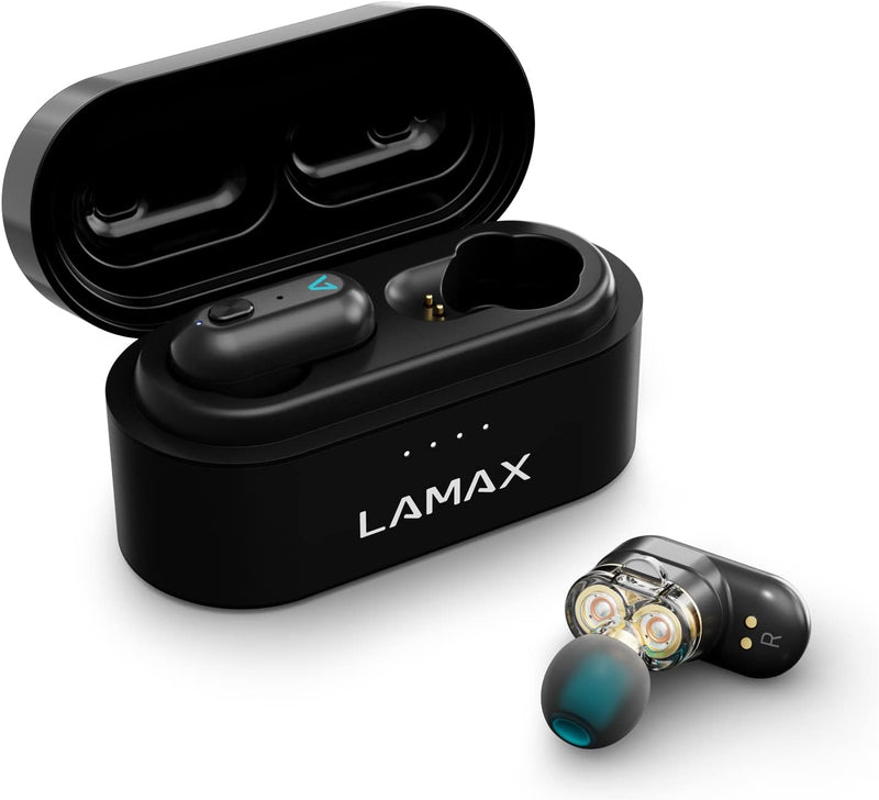 Lamax Duals1 Bluetooth Kopfhörer 5.0 USB-C, In Ear Kopfhörer mit Dual-Treiber, Bis zu 28 Stunden Hör