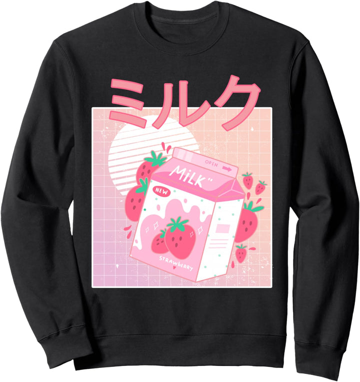Lustiger Retro 90s Japanischer Kawaii Erdbeermilch Shake Sweatshirt