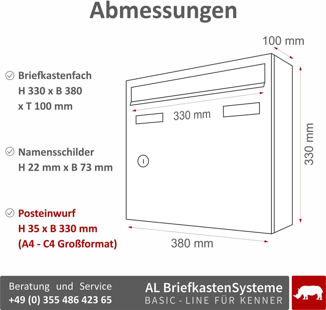 AL Briefkastensysteme Briefkasten mit Hausnummer grün RAL 6005 - Basic 1er Briefkasten mit Hausnumme