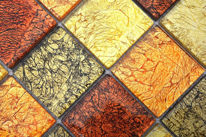Mosaik Fliese Transluzent Glasmosaik Crystal gold orange Struktur für WAND BAD DUSCHE KÜCHE FLIESENS