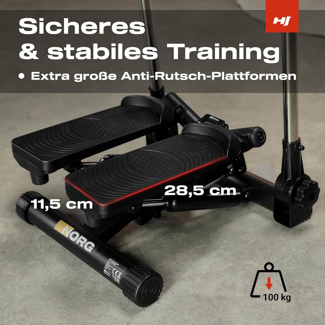 Hop-Sport Swing Stepper HS-050S Norg, Up-Down-Side-Stepper für Zuhause mit Haltegriffen, Expander &