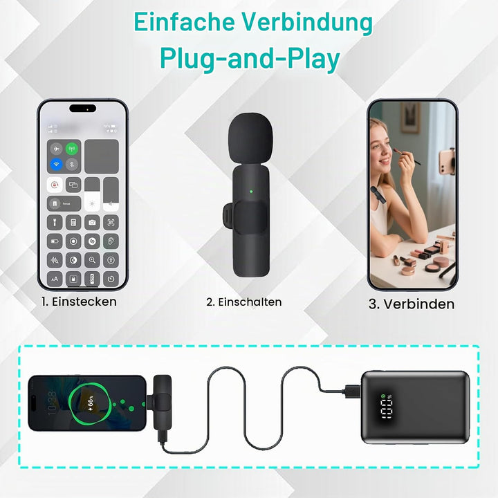 Kabelloses Mikrofon Ansteckmikrofon Kabellos für iPhone/Android/PC, Microphone Lavalier Kabellos Min