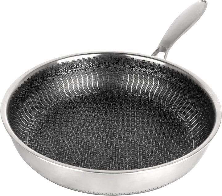 W&H Bratpfanne, 28 cm Edelstahl Pfanne mit Wabenstruktur,Antihaftbeschichtung, Abnehmbarer Griff, Ge