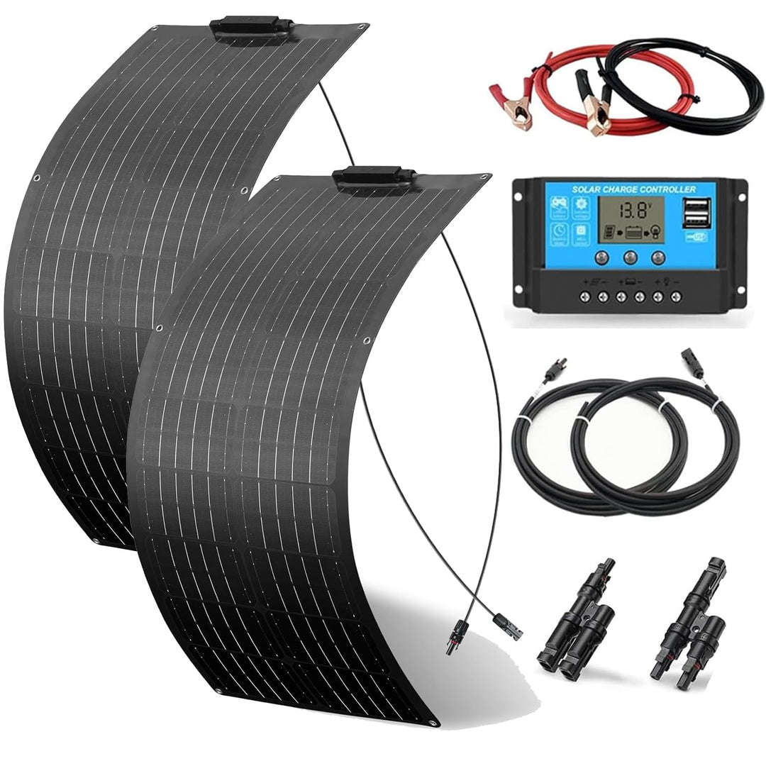 2 x 50W Flexibles Solarpanel Kit Set 12V Monokristallines 100Watt Solarmodul mit 10A 12V/24V Solarla