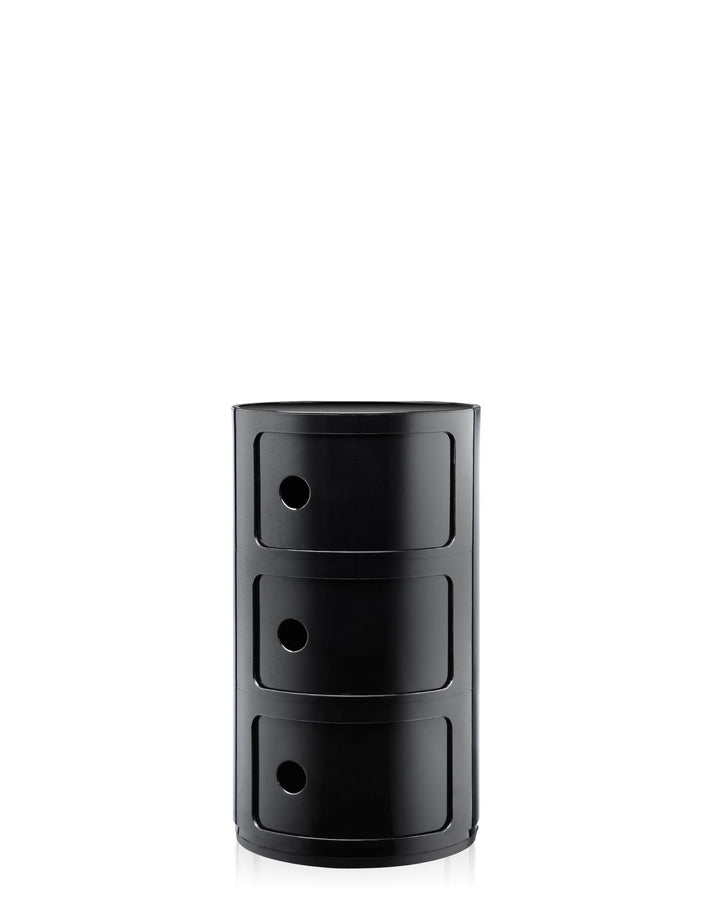 Kartell Componibili, 3 Elements, Schwarz, Runde Basis 3-fächer Schwarz, 3-fächer Schwarz